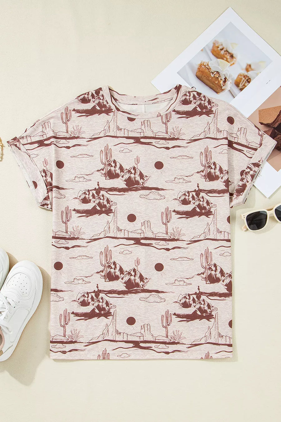 Dust Storm with Desert Sand Print Short Sleeve Knit Top