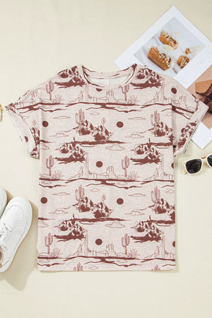 Dust Storm with Desert Sand Print Short Sleeve Knit Top
