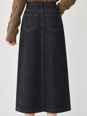 Polyester blend midi skirt in Black with straight silhouette