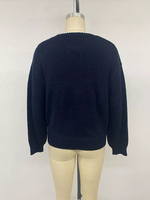 Swan Dropped Shoulder Sweater in Navy with dropped shoulder