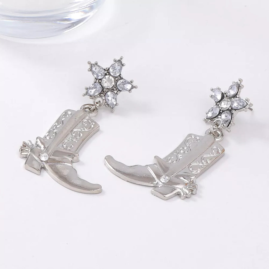 earrings featuring ornamental in Gray with 18K Gold-Plated, Zinc alloy, Rhinestone, Silver-plated Care instructions: Avoid
