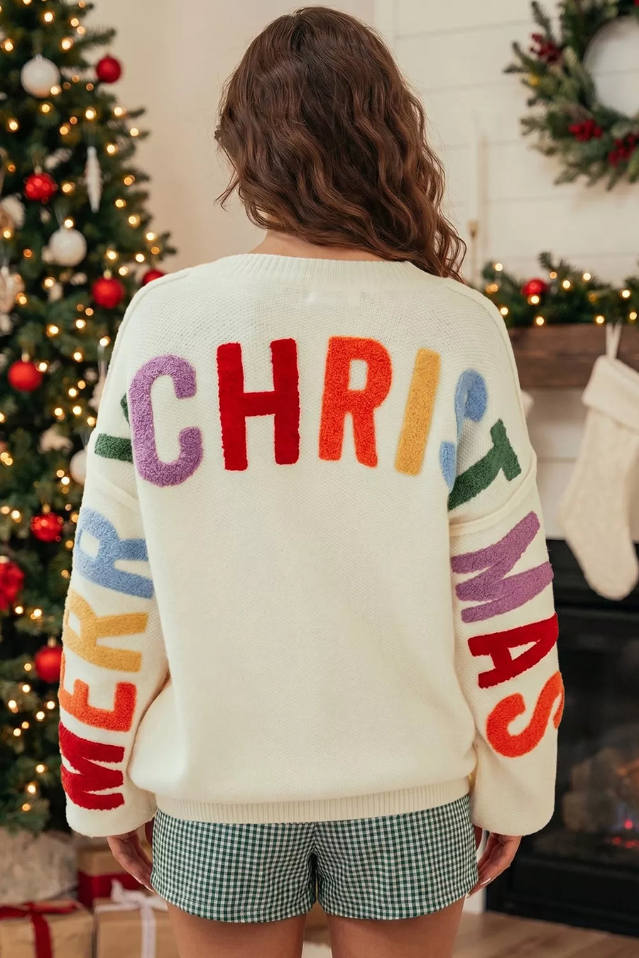 festive cardigan in Cream with v-neck