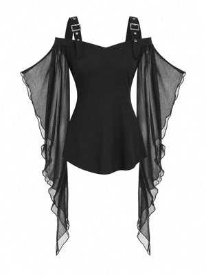 gothic peplum top in Black with sweetheart