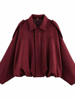 Elastic Hem Batwing Sleeve Jacket in Black with zipper