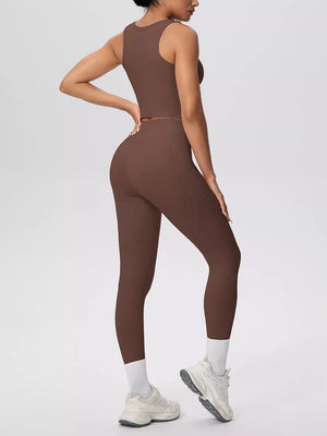 Brown athletic tank with cropped and pullover