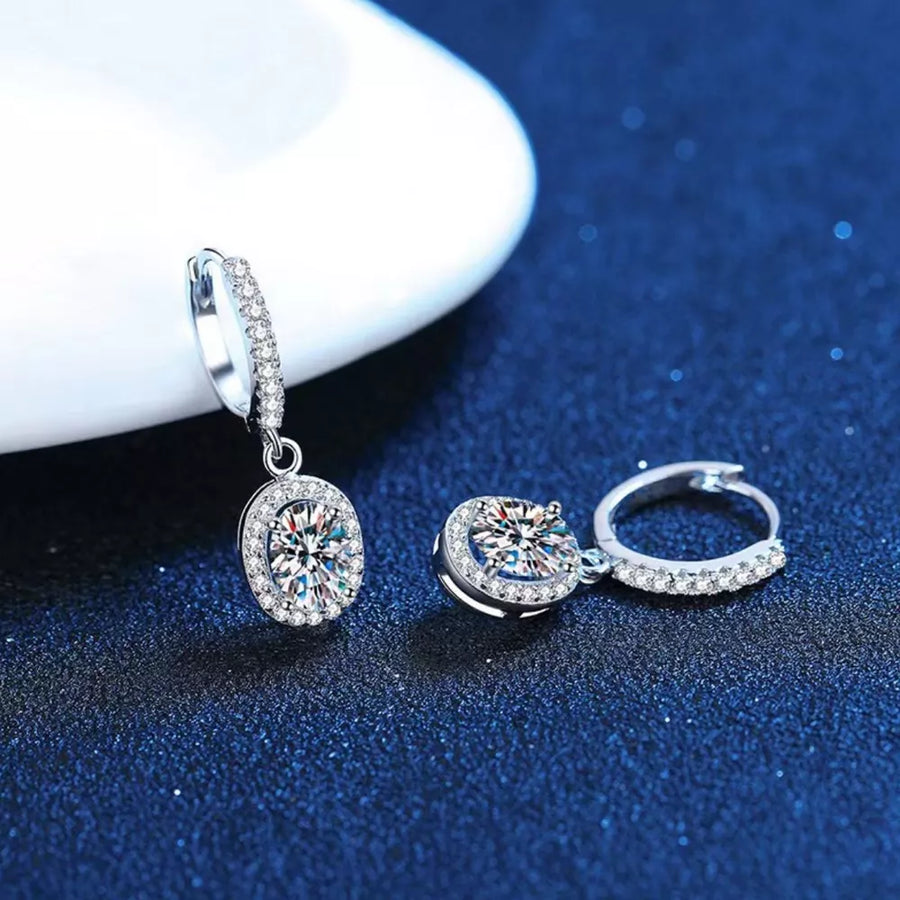 925 sterling silver,Moissanite Carat weight: 1ct Care instructions: Avoid wearin earrings in Silver with drop silhouette