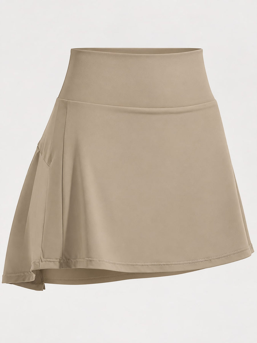 High-Waisted Pleated Active Skirt in Burgundy with lightweight