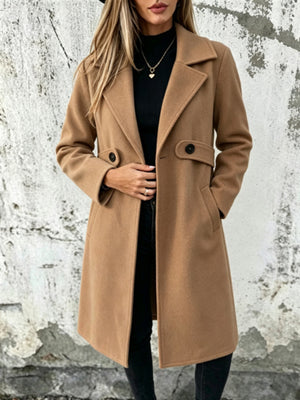 Full Size Lapel Collar Longline Overcoat Jacket in Pink with pocketed