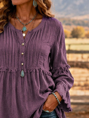 100% polyester Care instructions: Machine wash cold blouse in Gray with A-line silhouette
