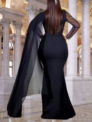 Gold fitted maxi dress with mock neck