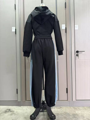 Black tracksuit with cropped and zip-front