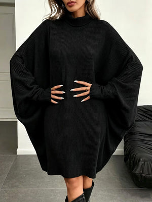 modern sweater dress in Red with turtleneck