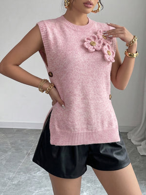 pink sweater vest with hip-length and pullover