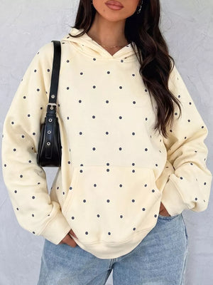 pullover hoodie in navy blue with polka dot and pocketed