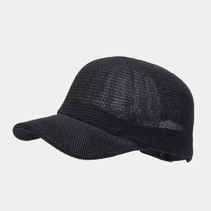 cap in black featuring mesh and fitted fit