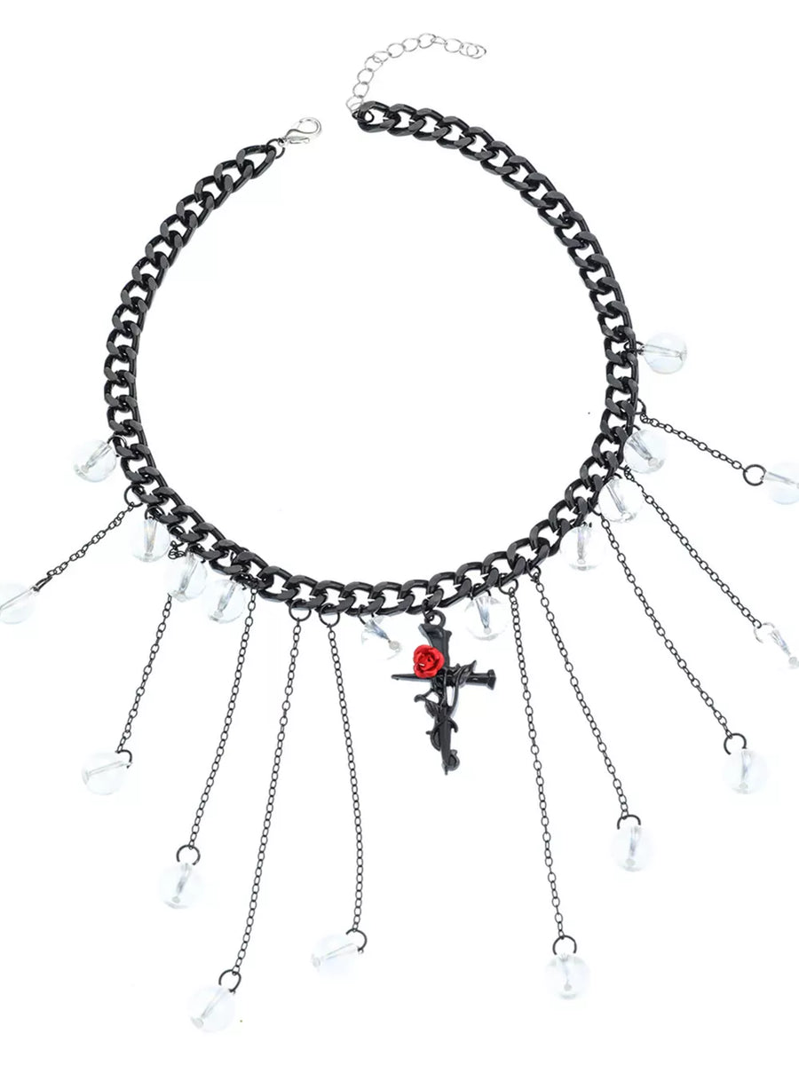 Gothic Rose Cross Dangle Necklace Alloy Resin option 5