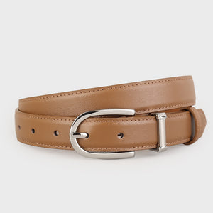 Brown cowhide leather belt with silver buckle accent