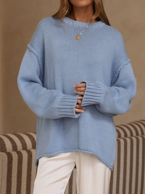classic pullover sweater in cream with crew neck