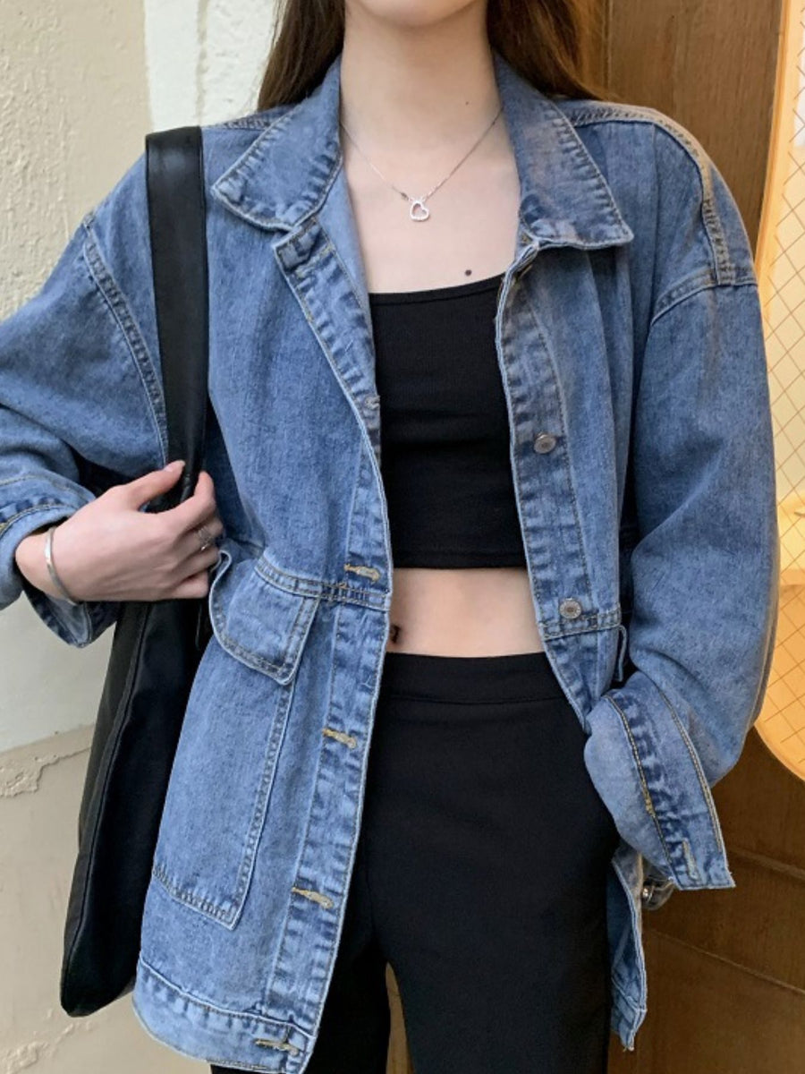 Denim Care instructions: Hand wash cold denim jacket in Black with oversized silhouette