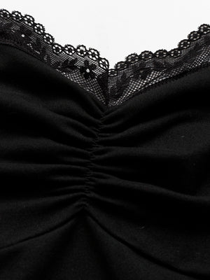 Black lace halter neck cami top with ruched front detail