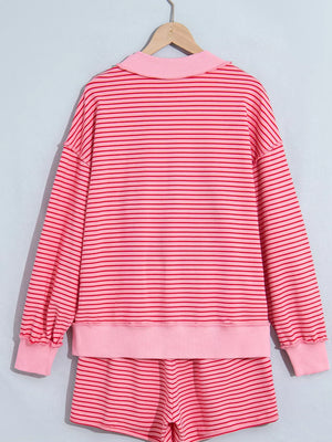 95% cotton, 5% elastane Care instructions: Machine wash cold lounge set in Dusty Pink with loose silhouette