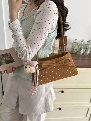 shoulder bag featuring polka dot in Brown with PU Leather Imported Size & texture