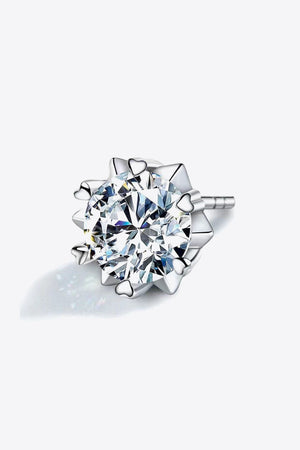 Silver moissanite stud earring with celestial cut and heart details