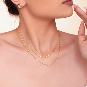 necklace in gold with layered and collar length