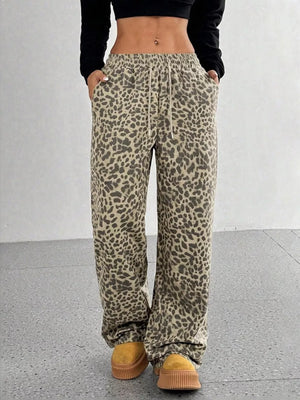 wide-leg pants featuring leopard-print in Apricot with 95% polyester, 5% elastane Care instructions: Machine wash cold