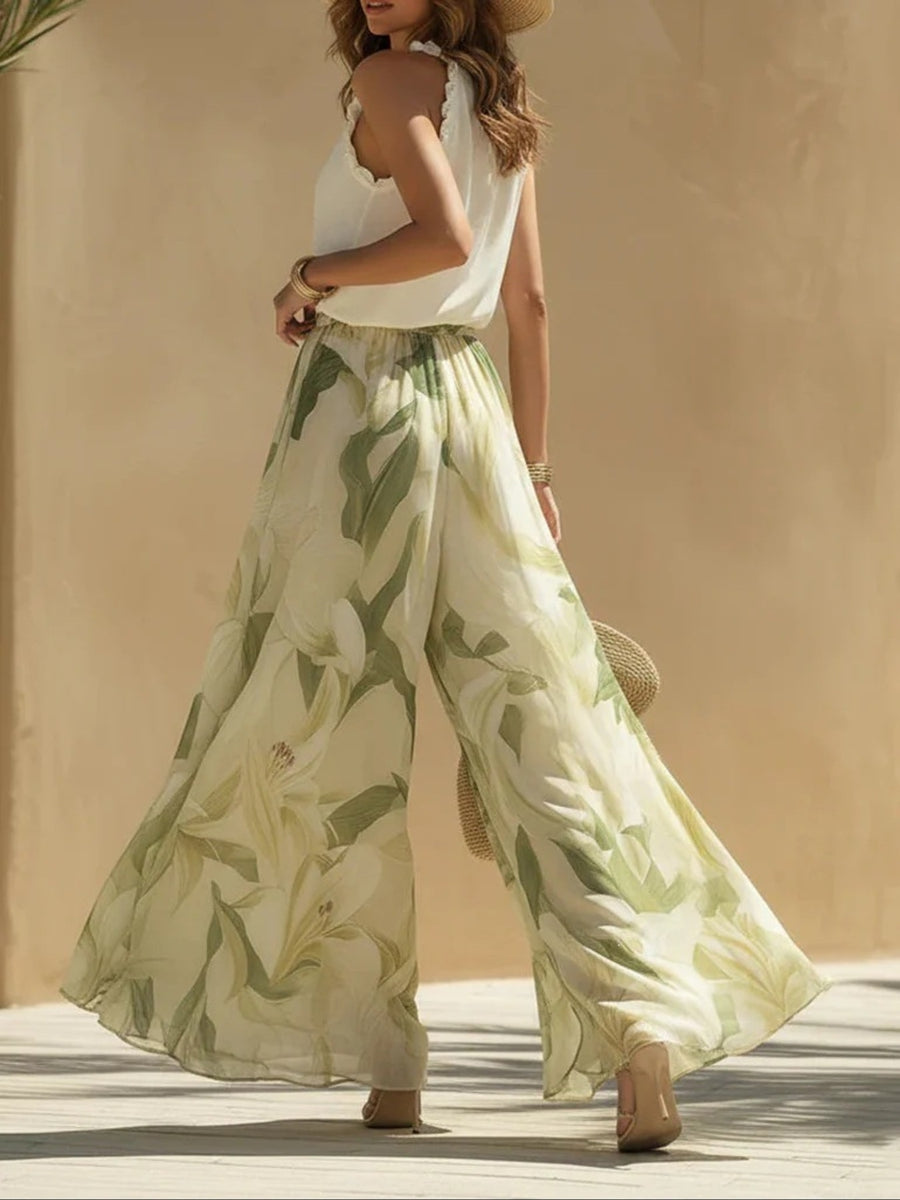 100% polyester Care instructions: Machine wash cold two-piece set in ivory with flared silhouette