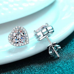 2 Carat 925 Sterling Silver Moissanite Heart Earrings in silver with heart-shaped