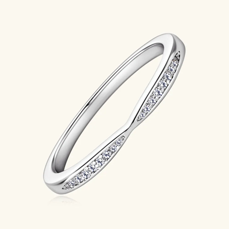 Silver moissanite chevron contour band ring with pavé set stones