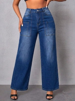 wide-leg jeans in Peacock Blue with pocketed and full-length