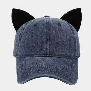 Washed Cat Ear Baseball Cap in Rose with cat ears