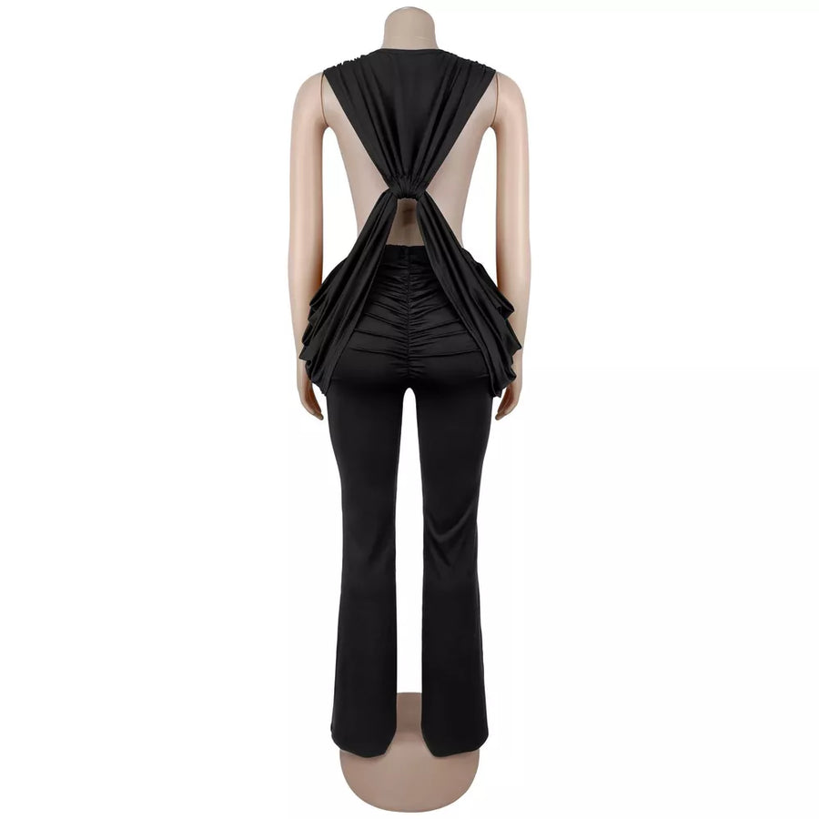 glam jumpsuit in black with deep v-neck