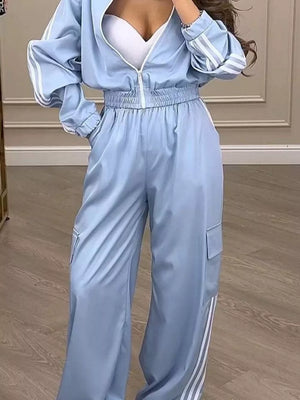White relaxed tracksuit with mock neck