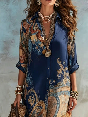 sky blue relaxed shirt dress with collared