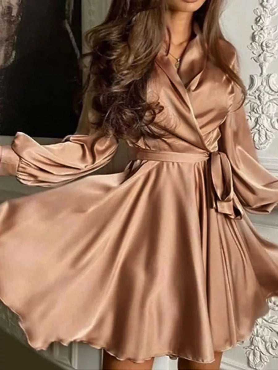 100% polyester Care instructions: Machine wash cold mini dress in Pink with fit-and-flare silhouette