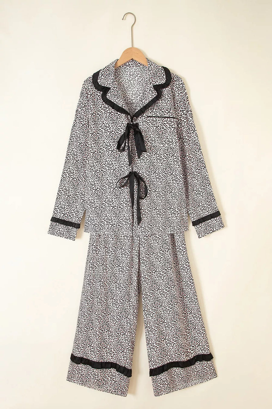 pajama set in Coffee Brown with leopard and bows