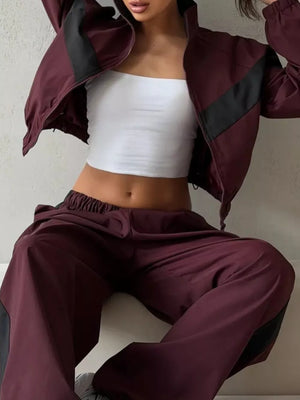 tracksuit set in Red with color-block and elastic waist