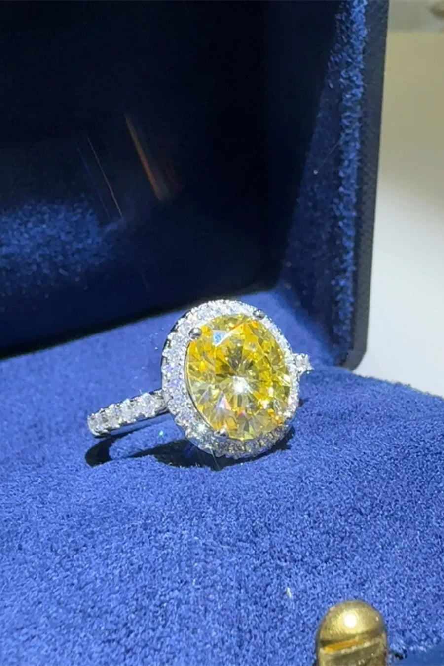 Yellow canary diamond halo ring with pave band in 925 silver