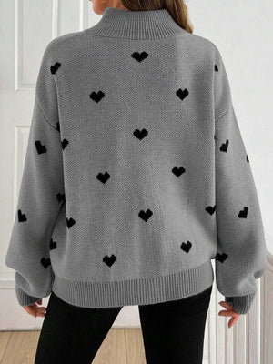 Dusty Pink pullover sweater with hip-length and half-zip