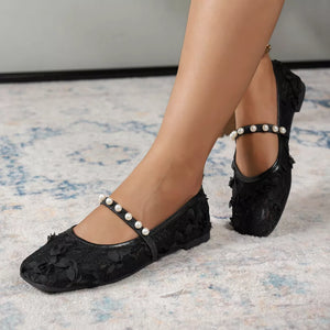 black flats with floral and not applicable