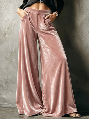 wide-leg pants in Yellow with pocketed and full-length