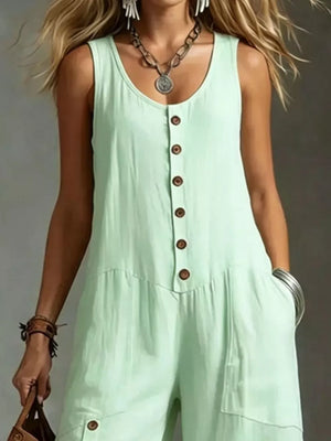 Caramel relaxed jumpsuit with scoop neck