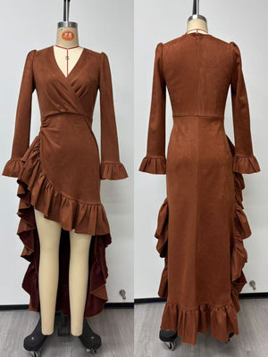 brown wrap dress with maxi and wrap