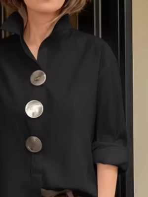 Wine Red button-up shirt with hip-length and button-front