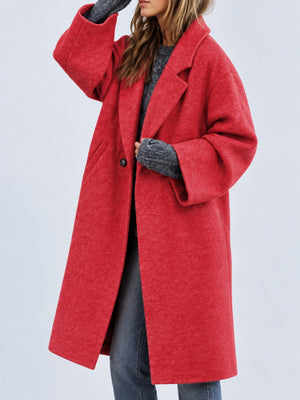 Full Size Lapel Collar One Button Coat Plus Size in White with thermal