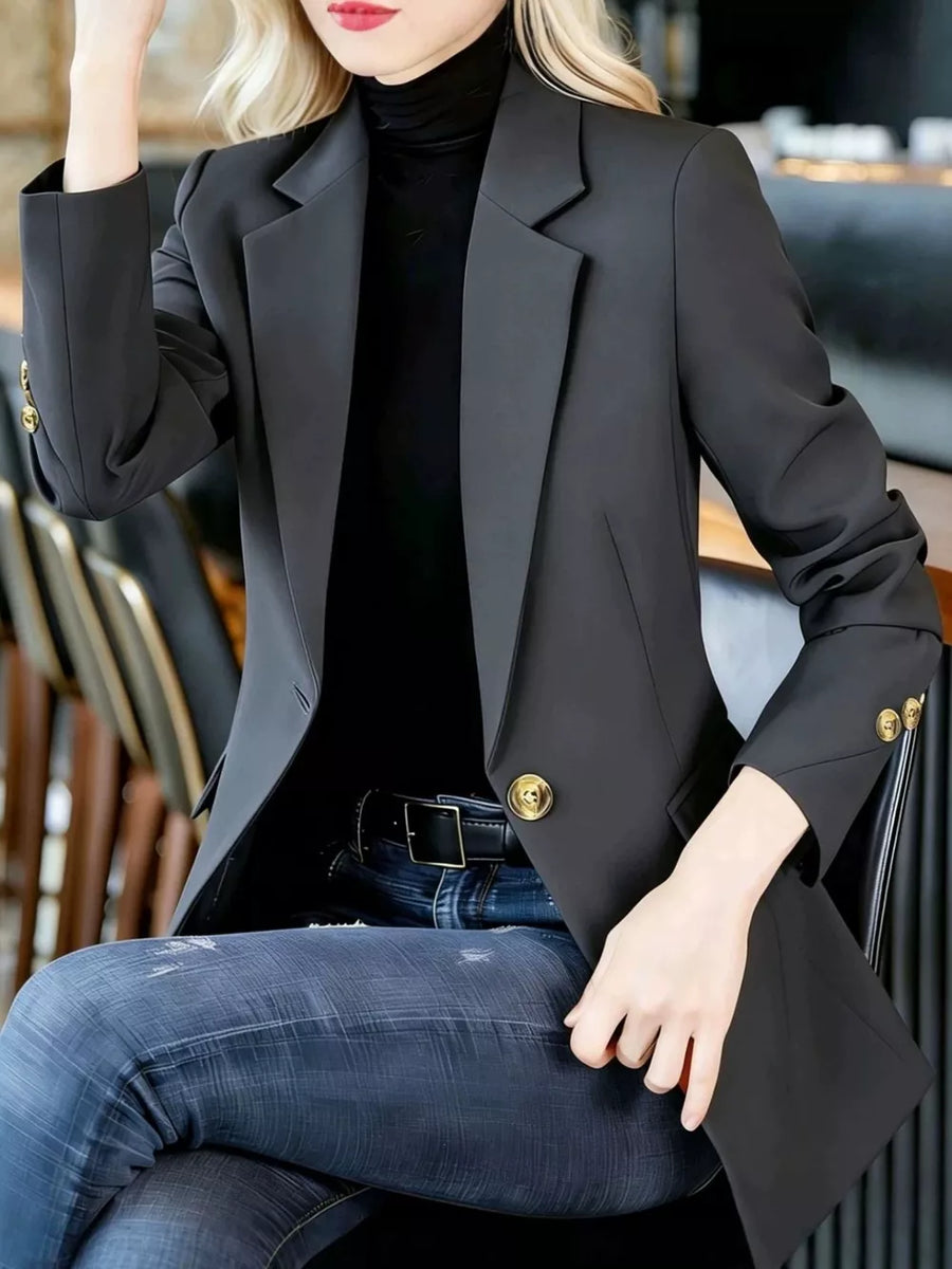 Full Size One Button Lapel Collar Blazer Plus Size in White with plus-size