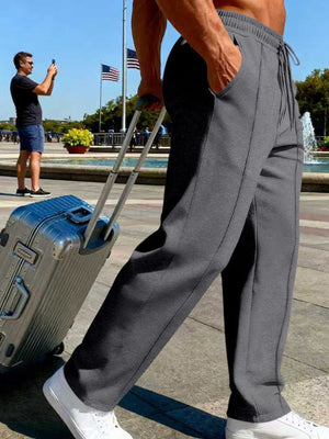 wide-leg pants in White with drawstring and full-length